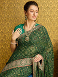 Olive Georgette Daily Wear Saree With Blouse Piece