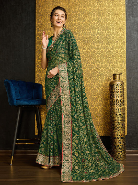 Olive Georgette Daily Wear Saree With Blouse Piece