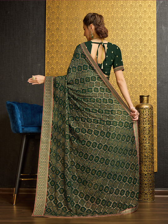 Green Georgette Daily Wear Saree With Blouse Piece