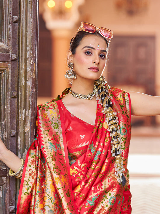 Red Soft Silk Festive Wear Saree With Blouse Piece