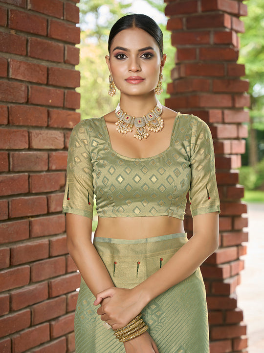 Green Brasso Festive Wear Saree With Blouse Piece