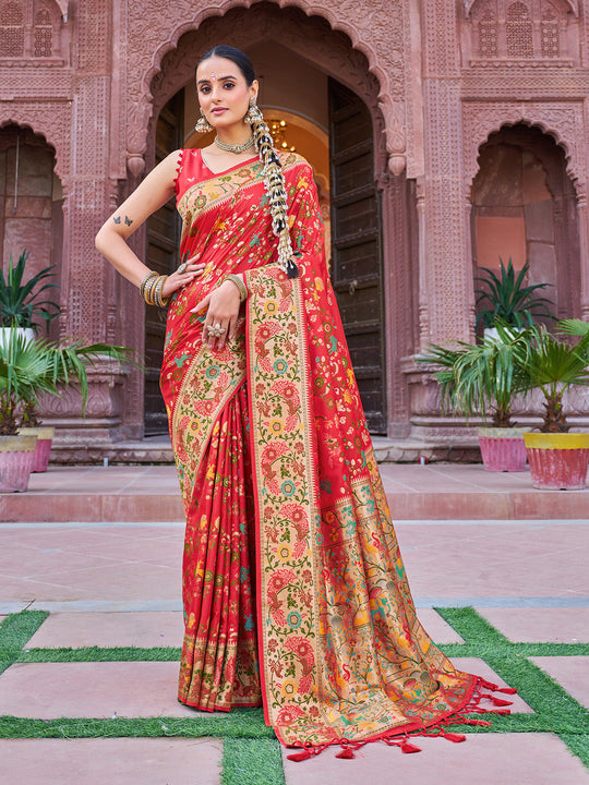 Red Soft Silk Festive Wear Saree With Blouse Piece