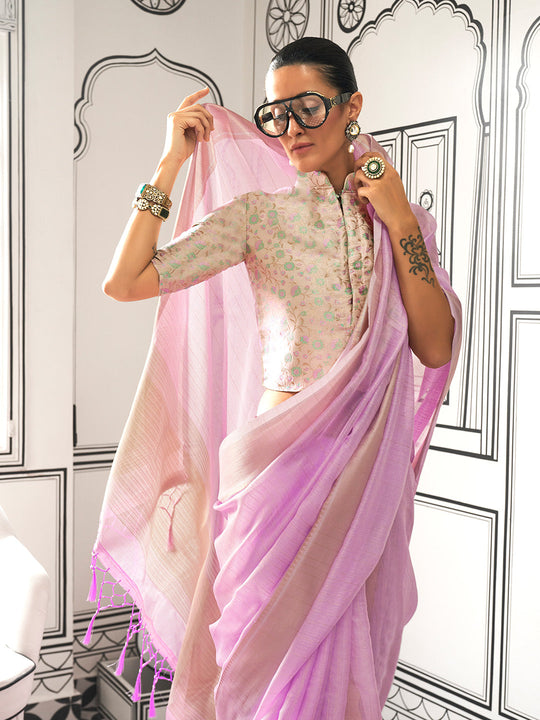Lavender Party Wear Chiffon Saree With Blouse Piece