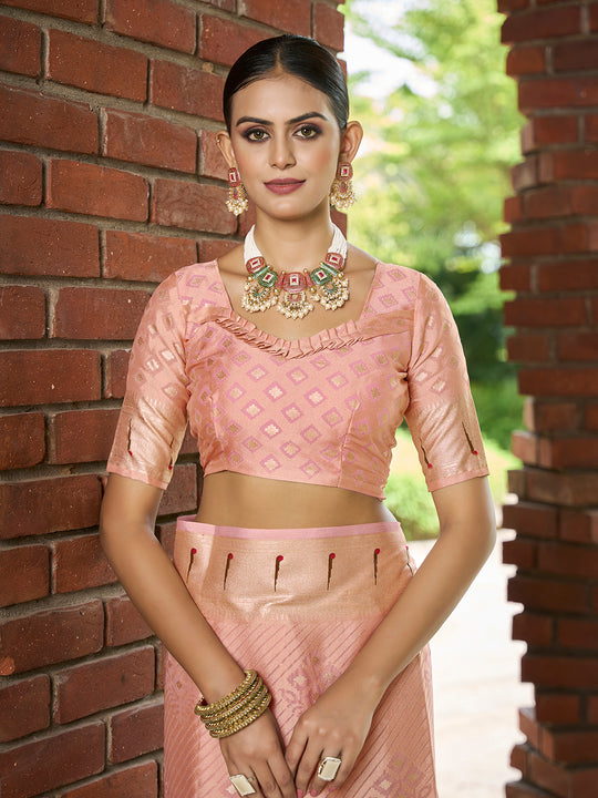 Peach Brasso Festive Wear Saree With Blouse Piece