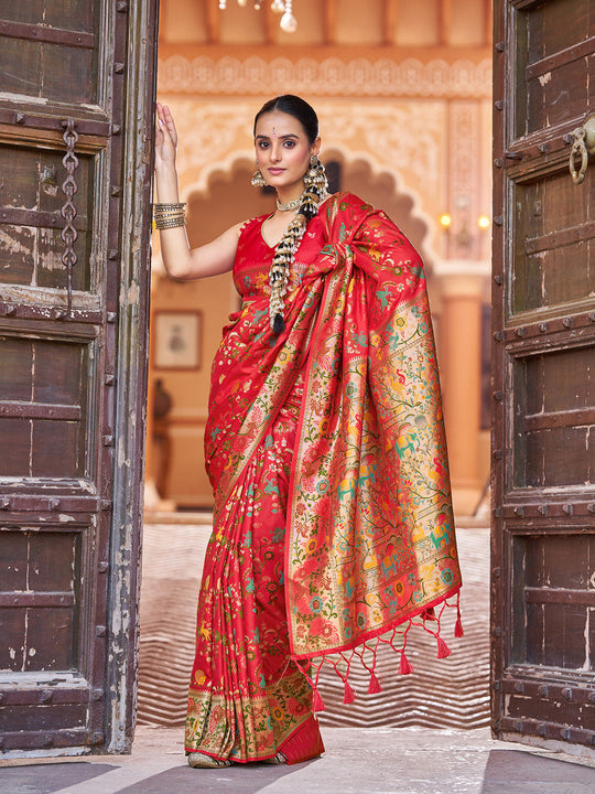 Red Soft Silk Festive Wear Saree With Blouse Piece