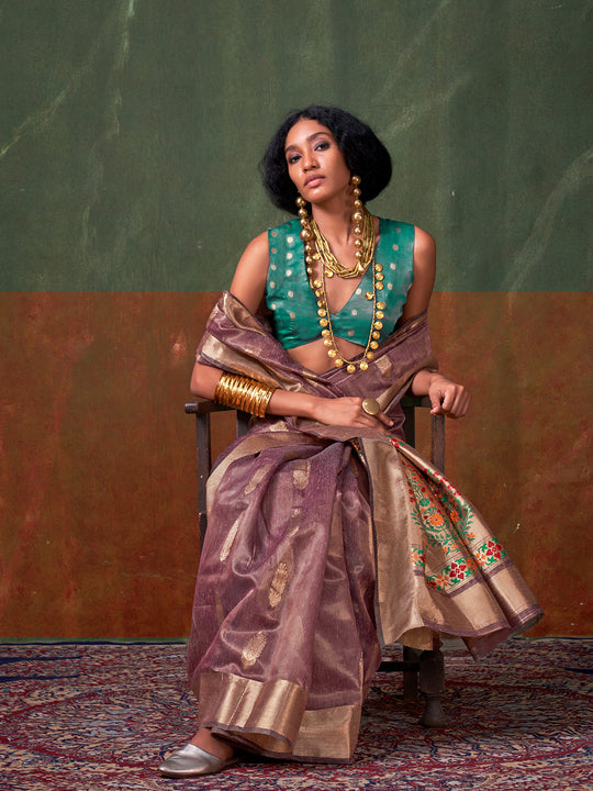 Red Paithani Tissue Saree With Blouse Piece