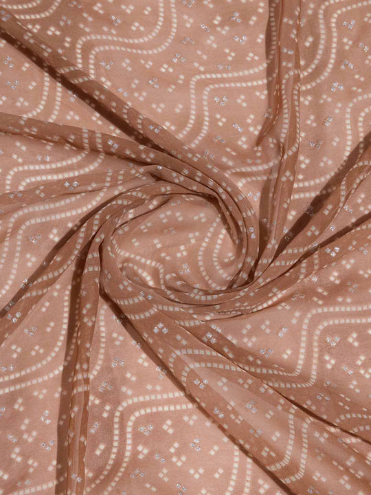 Brown Georgette Swarovski Stone Embellished Printed Saree With Blouse Piece