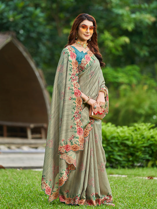 Green Silk Blend DailyWear Saree With Blouse Piece