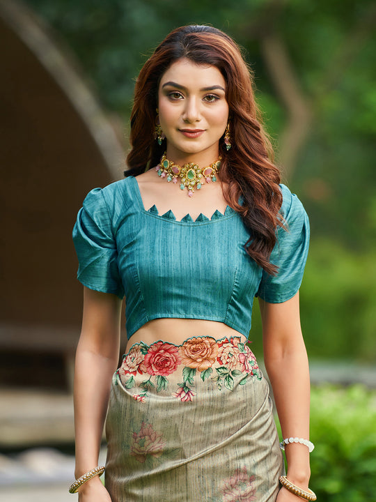 Green Silk Blend DailyWear Saree With Blouse Piece