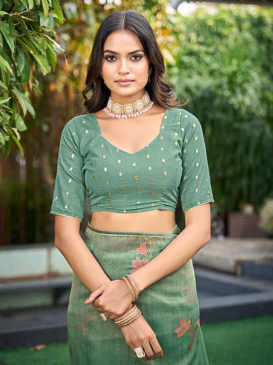 Teal Tissue Festive Wear Saree With Blouse Piece