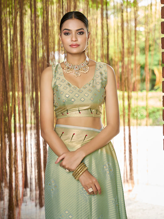 Sea Green Brasso Festive Wear Saree With Blouse Piece