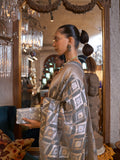 Grey Linen Blend Saree With Blouse Piece