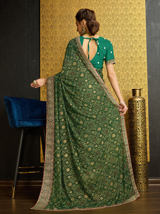 Olive Georgette Daily Wear Saree With Blouse Piece