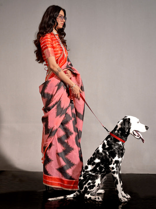 Peach Art Silk Saree With Blouse Piece