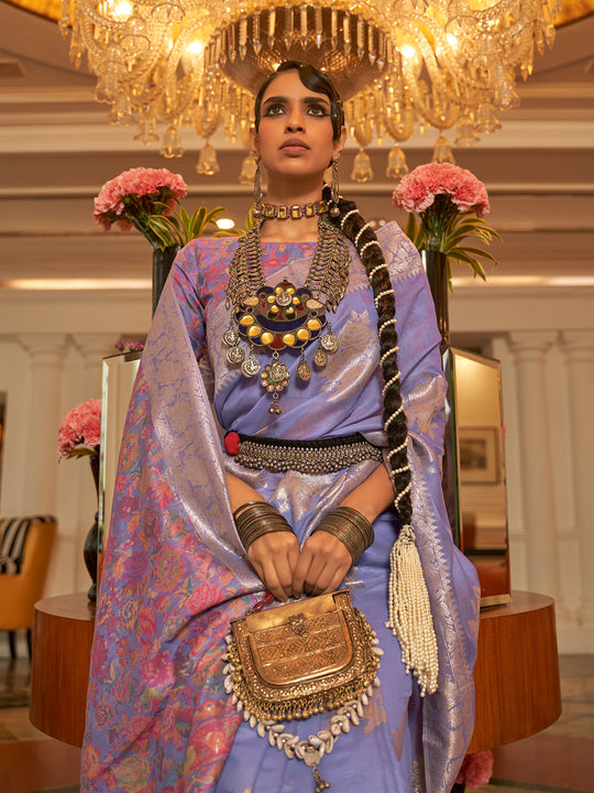 Purple Pashmina Kashmiri Modal Saree With Blouse Piece