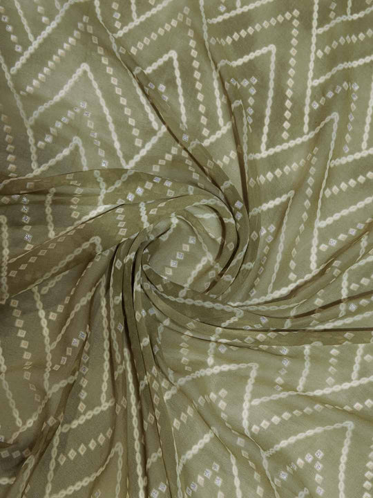 Green Georgette Swarovski Stone Embellished Printed Saree With Blouse Piece