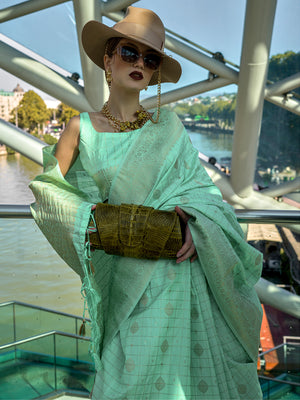 Cyan Art Silk Saree With Blouse Piece