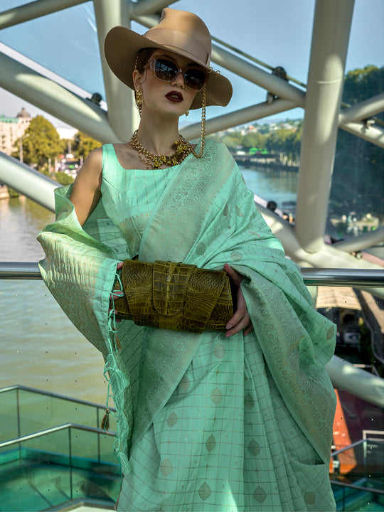 Cyan Art Silk Saree With Blouse Piece