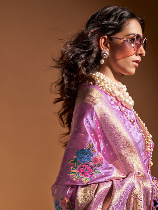 Pink Satin Saree With Blouse Piece