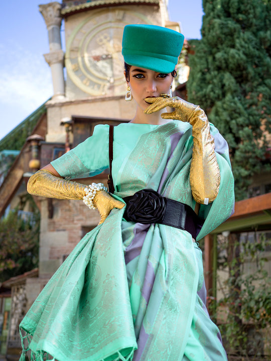 Cyan Soft Silk Saree With Blouse Piece