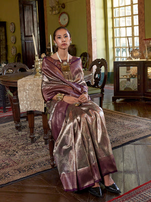 Silver Handwoven Kanjivaram Silk Saree With Blouse Piece