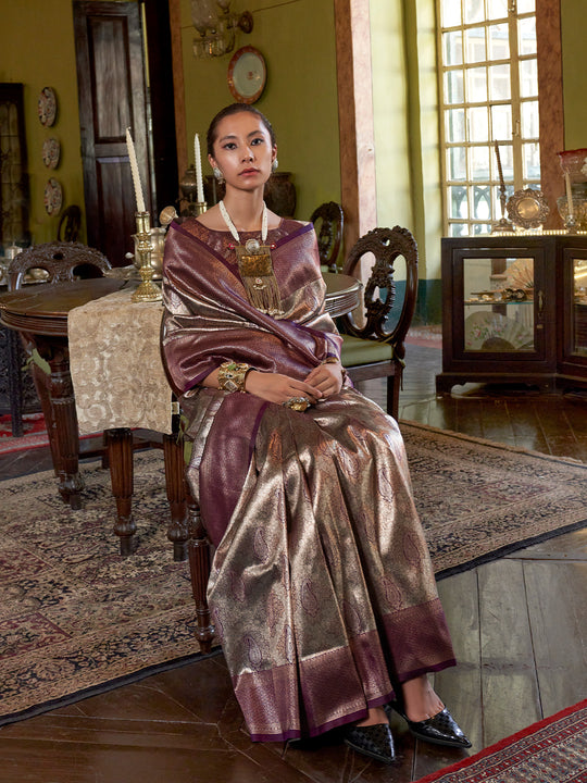 Silver Handwoven Kanjivaram Silk Saree With Blouse Piece