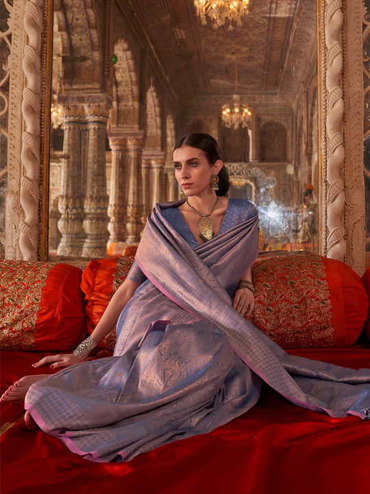 Purple Handloom Weaving Silk Saree With Blouse Piece