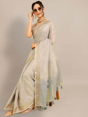 Grey Linen Saree With Blouse Piece