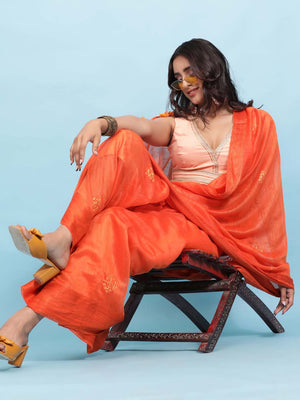 Orange Cotton Saree With Blouse Piece