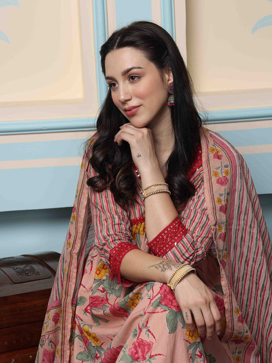 Floral Printed Regular Pure Cotton Kurta with Trousers & Dupatta