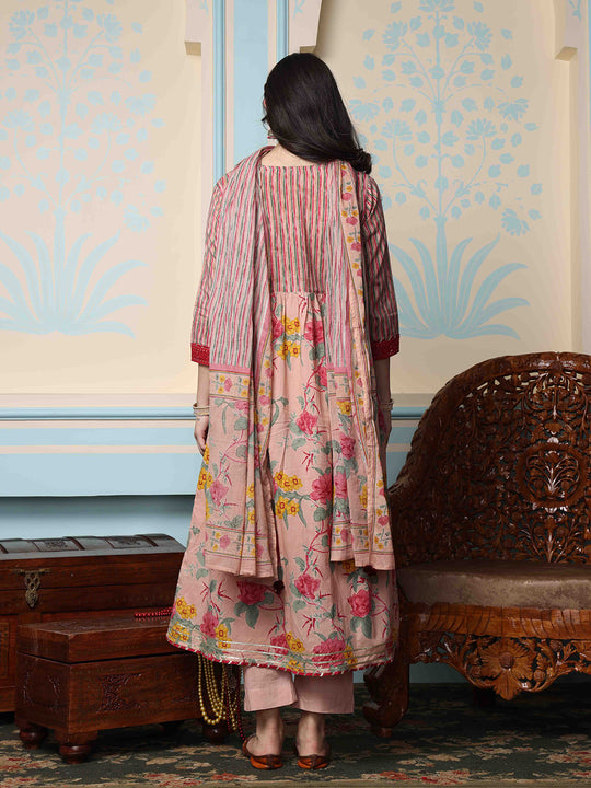 Floral Printed Regular Pure Cotton Kurta with Trousers & Dupatta