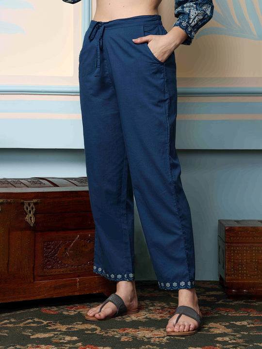 Floral Printed Round Neck Three-Quarter Sleeves Cotton Kurta with Trousers & Dupatta