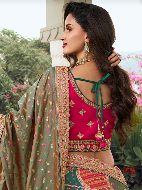 Multicolor & Red Banarasi Silk Lehenga Choli
