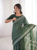 Soft Pure Cotton Hand Bagru Print Sarees With Blouse Pice