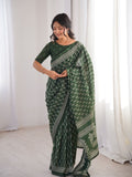 Soft Pure Cotton Hand Bagru Print Sarees With Blouse Pice