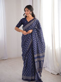 Soft Pure Cotton Hand Bagru Print Sarees With Blouse Pice