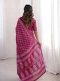 Soft Pure Cotton Hand Bagru Print Sarees With Blouse Pice