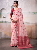 Pink Modal Cotton Saree With Blouse Piece