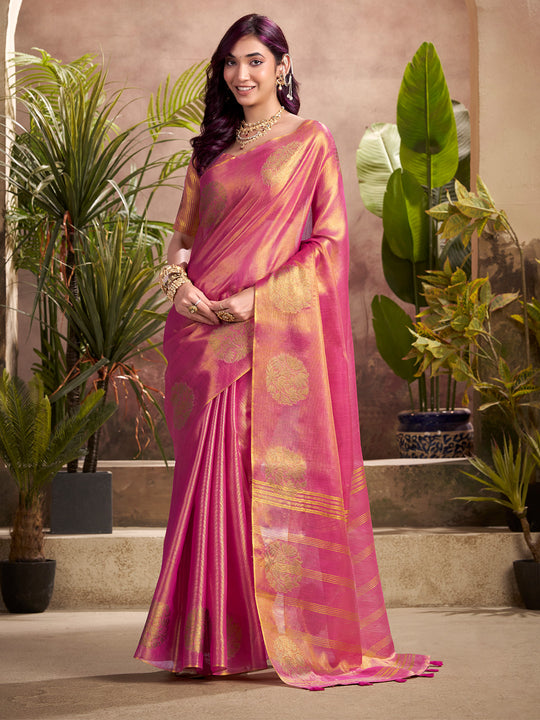Pink Tissue Silk Adorned With Gorgeous Woven Butta Saree With Blouse Piece