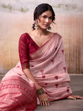 Pink Modal Cotton Saree With Blouse Piece