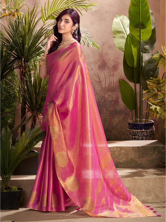 Pink Tissue Silk Adorned With Gorgeous Woven Butta Saree With Blouse Piece