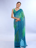 Green & Blue Weightless Saree With Blouse Piece