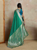 Green Pure Satin Banarasi Saree With Tassels Saree With Blouse Piece