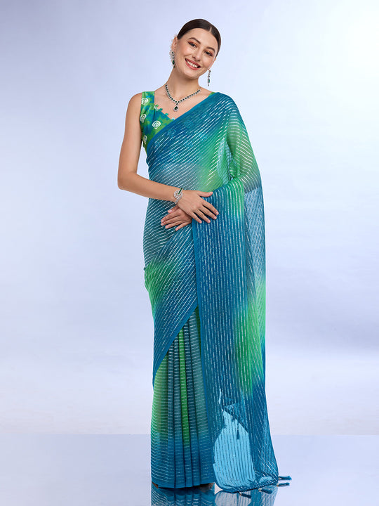 Green & Blue Weightless Saree With Blouse Piece
