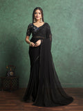 Poly Chiffon Dyed Saree With Heavy Embroidered Blouse Piece