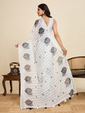 White Linen Saree With Jari Border All Over Single Colour Printed Saree With Blouse Piece