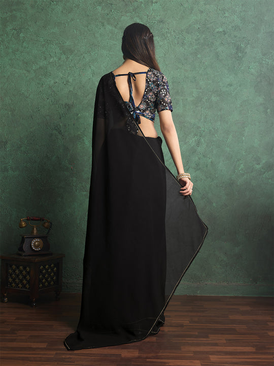 Poly Chiffon Dyed Saree With Heavy Embroidered Blouse Piece