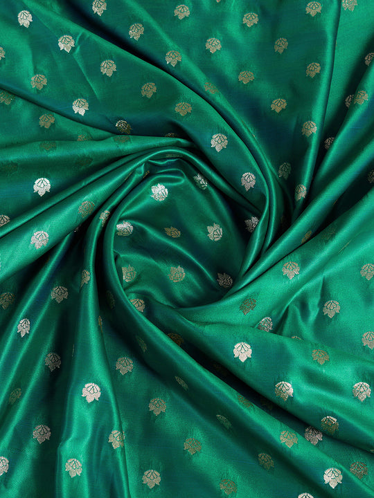 Green Pure Satin Banarasi Saree With Tassels Saree With Blouse Piece