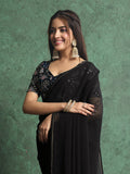 Poly Chiffon Dyed Saree With Heavy Embroidered Blouse Piece
