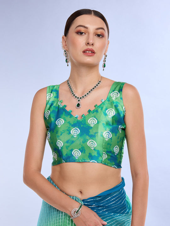 Green & Blue Weightless Saree With Blouse Piece